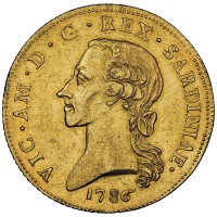 Vittorio Amedeo III (1773-1796): carlino da 5 doppie 1786 (MIR#979; Cudazzo#1089; Biaggi#840; Friedberg#1118)