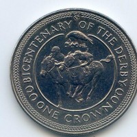 Isola di Man, Elisabetta II (1952-2022): 1 corona 1980 "Bicentenario del Derby" (KM#63)