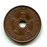 Congo Belga, Leopoldo II (1865-1909): 1 centesimo 1888 (KM#1), rame rosso