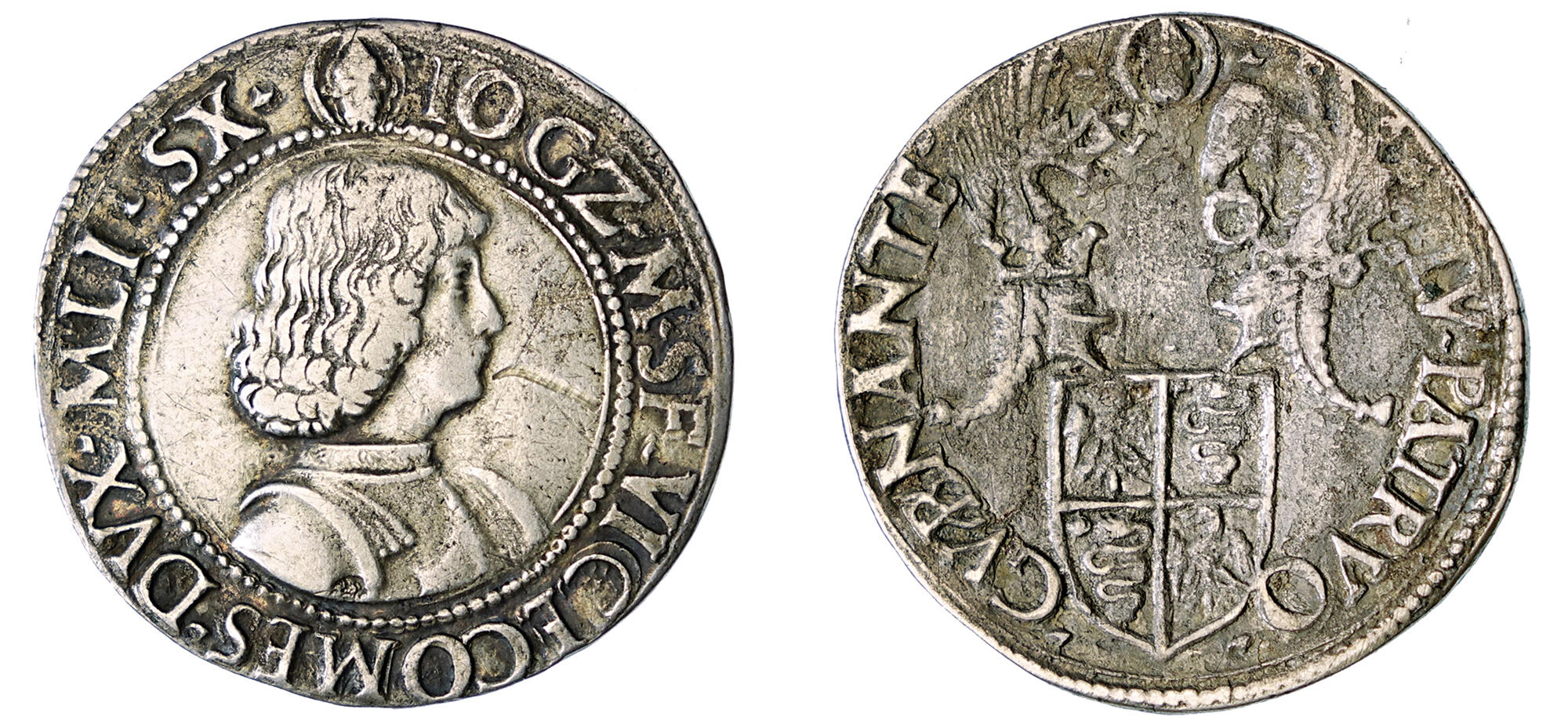 MILANO GIAN GALEAZZO MARIA SFORZA, reggenza dello zio Ludovico Maria detto "il Moro" (1481-1494) Testone D/ Busto corazzato R/ Scudo sormontato da due elmi coronati con cimiero MIR 222 CNI 32/36 Crippa 4 Ag 9,22 g 28,7 mm RR • Acquistata da Franceschi il 7/4/1950, ex Varesi, 84, lotto 641
