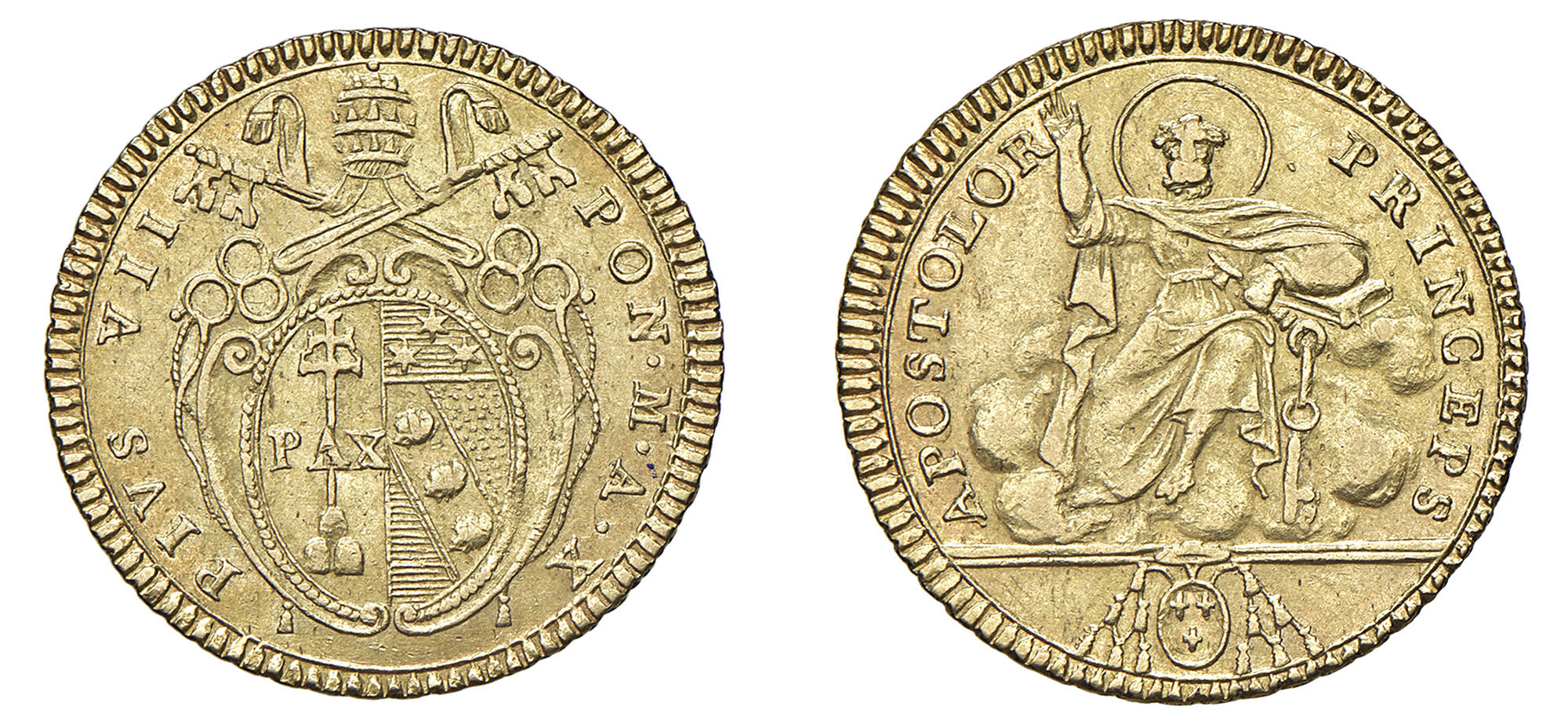 ROMA PIO VII (1800-1823) Doppia romana A. X Munt. 1c Au 5,45 g 23,35 mm, ex asta Varesi, 84, lotto 796