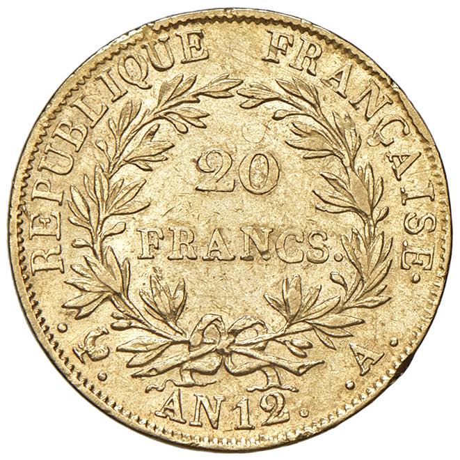 FRANCIA Napoleone I (1804-1814) 20 Franchi An. 12 A - Gad. 1021 AU (g 6,43), ex Nomisma Aste Verona, 8, lotto 136