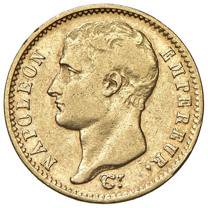 FRANCIA Napoleone I (1804-1814) 20 Franchi 1807 A - Gad. 1023a AU (g 6,39), ex Nomisma Aste Verona, 8, lotto 141
