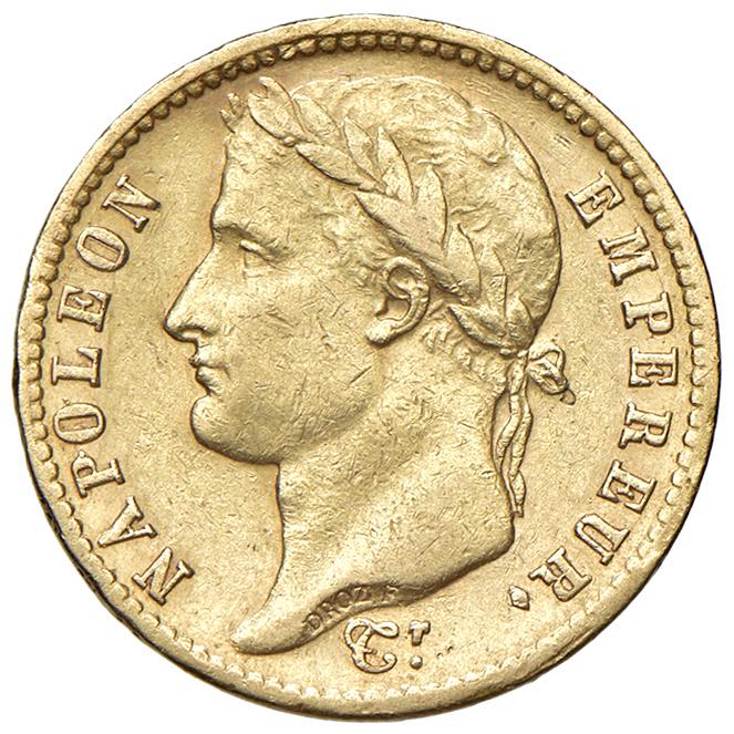 FRANCIA Napoleone I (1804-1814) 20 Franchi 1810 A - Gad. 1025 AU (g 6,40), ex Nomisma Aste Verona, 8, lotto 143
