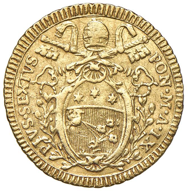 Pio VI (1775-1799) Zecchino 1783 An. IX - Munt. 10 AU (g 3,41), ex Nomisma Aste Verona, 8, lotto 2098