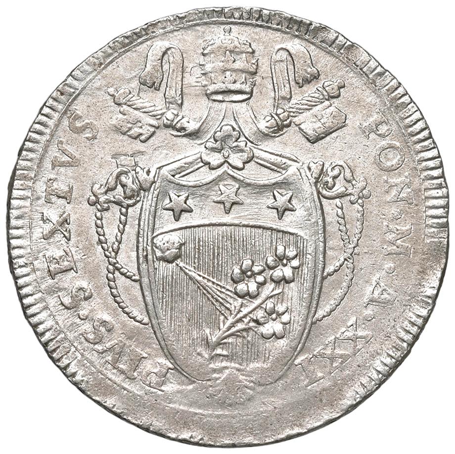 Pio VI (1775-1799) 60 Baiocchi 1795 An. XXI - Munt. 59 MI (g 22,65) Debolezze di conio ma esemplare dal metallo brillante, ex Nomisma Aste Verona, 8, lotto 2107