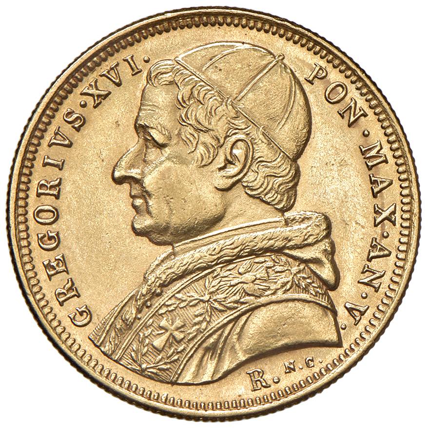 Gregorio XVI (1831-1846) 10 Scudi 1835 An. V - Munt. 1 AU (g 17,33), ex Nomisma Aste Verona, 8, lotto 2143
