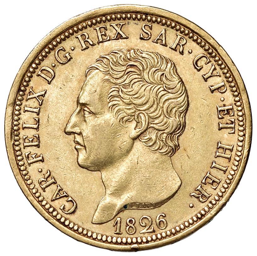 Carlo Felice (1821-1831) 80 Lire 1826 T - Nomisma 525 AU, ex Nomisma Aste Verona, 8, lotto 2290