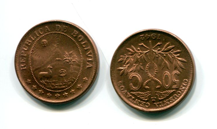 Bolivia, Repubblica (dal 1825): 50 centavos 1942 (KM#182a.2)