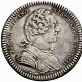 San Giorgio, Giacomo Francesco Milano (1753): tallero 1753 (CNI#1, MIR#757), grammi 20,68. Moneta di grandissima rarità conosciuta in pochi esemplari con un pedigree lungo oltre un secolo!