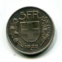 Svizzera, Confederazione: 5 franchi 1925