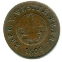 Germania, Westphalia, Jeronimo Napoleon (1807-1813): 1 cent 1809-C (AKS#43)
