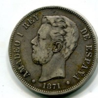 Spagna, Amedeo I (1871-1873): 5 pesetas 1871(75)-DEM (KM#666)
