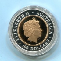 Australia, Elisabetta II (1952-2022): 100 dollari 1999 "Centenario della Sovrana di Perth" (KM#474), la parte centrale in oro pesa come una sterlina, nella sua scatola ufficiale