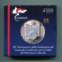 Italia 2019: 5 euro commemorativo "Carabinieri" PROOF, nel cofanetto originale