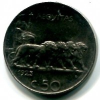 Vittorio Emanuele III (1900-1943): 50 cent. 1925-liscio "Leoni" (Gigante#170)

