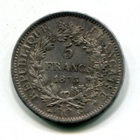 Francia, Terza Repubblica (1871-1940): 5 franchi 1873-A (Gadoury#745A)