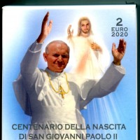 Vaticano 2020: 2 euro commemorativi "Centenario della Nascita di San Giovanni Paolo II", in confezione originale