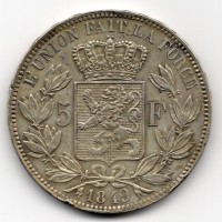 Belgio, Leopoldo I (1831-1865): 5 franchi 1849 
