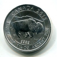Canada, Elisabetta II (1952-2022): 8 dollari 2015 "Buffalo", moneta da 1,25 once