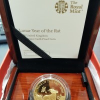 Gran Bretagna, Elisabetta II (1952-2022): 100 sterline 2020 PROOF "Lunar year of the Rat". Oncia in confezione originale. Tiratura di soli 888 pezzi
