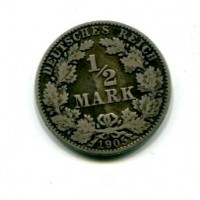 Germania, Guglielmo II (1888-1918): 1/2 marco 1905-E (KM#17)