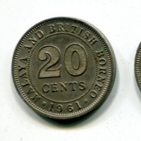 Malaya & British Borneo, Elisabetta II (1952-1962): 20 cent. 1961 (KM#3)