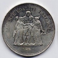 Francia, Quinta Repubblica (dal 1959): 50 franchi 1976 (Gadoury#882), grammi 30