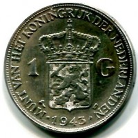 Indie Orientali Olandesi, Guglielmina (1890-1948): 1 gulden 1943 (KM#330)
