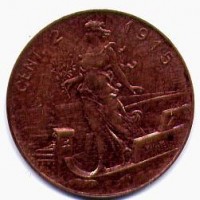 Vittorio Emanuele III (1900-1943): 2 cent. 1915 "Italia su prora" (Gigante#304), rame rosso