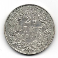 Roma, Pio IX (1846-1870): 2 1/2 lire 1867-XXI (Gigante#284)
