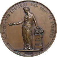 Vittorio Emanuele II (1861-1878): medaglia 1861 "Esposizione Italiana di Firenze", Opus: Ferrsis,Puntoni-Vagnetti (Camorzzi-Vertova#1138; Martini,V#2864), mm 55.5