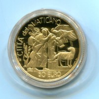 Vaticano, Giovanni Paolo II (1978-2005): 20+50 euro 2002 "Alle Radici della Fede", in confezione originale. Il primo dittico in oro della Santa Sede in euro, il più raro e ricercato