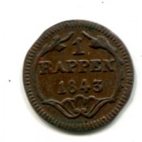 Svizzera, Schwyz: 1 rappen 1843
