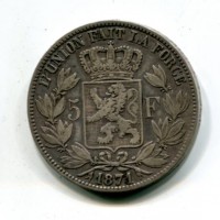 Belgio, Leopoldo II (1865-1909): 5 franchi 1871-A (KM#24)
