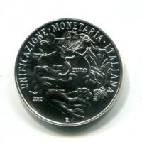 Italia 2012: 5 euro "150° Anniversario dell'unificazione monetaria italiana", nella confezione originale