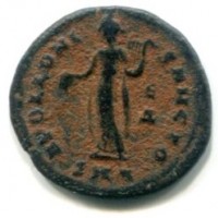 Massimino II Daia (305-313 d.C.): bronzo anonimo "PERSEGUTON ISSUE-GENIO ANTIOCHENI" (Mc Alee#170c), gr. 1,40. Zecca di Antiochia.