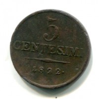 Milano, Francesco I (1815-1835): 5 centesimi 1822, senza punto dopo CENTESIMI (Gigante 89a)