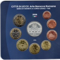 Italia 2026: serie annuale 9 pezzi "Città di Lecce-Arte Barocca", con il 5 euro in argento "Lecce"
