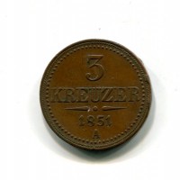 Austria, Francesco Giuseppe (1848-1916): 3 kreuzer 1851-A (KM#2193), colpi al bordo
