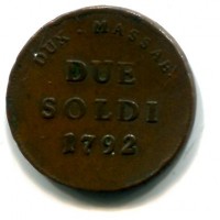 Massa di Lunigiana, Maria Beatrice d'Este Cybo Malaspina (1790-1796): 2 soldi 1792 (MIR#330)

