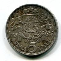 Lettonia: 5 lati 1931 (KM#9)
