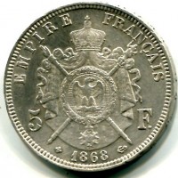 Francia, Napoleone III (1852-1870): 5 franchi 1868-BB
