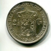 Indie Orientali Olandesi, Guglielmina (1890-1948): 2 1/2 gulden 1943 (KM#331)