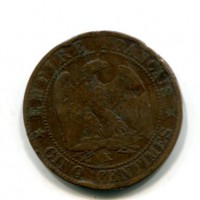 Francia, Napoleone III (1852-1870): 5 centesimi 1861-K (Gadoury#155), colpi al bordo