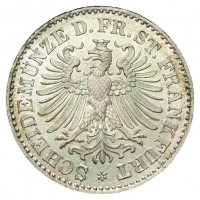 Germania, Francoforte, Città libera: 3 kreuzer#1866 (Jaeger#35; AKS#24), grammi 1.28, mm 17. Conservazione eccezionale