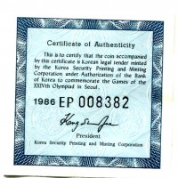 Corea del Sud: 5000 won 1986 "Seoul 1988-Mascotte", 1/2 oncia (KM#54)
