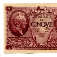 Luogotenenza: 5 lire 23/11/1944 "Atena Elmata" (Gigante,BS#14A)
