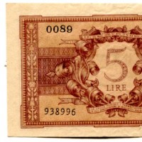 Luogotenenza: 5 lire 23/11/1944 "Atena Elmata" (Gigante,BS#14A)
