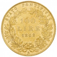 Roma, Pio IX (1846-1870): 100 lire 1868-XXIII (Gigante#258), In slab NGC MS65 -TOP POP-, soli 440 pz coniati !